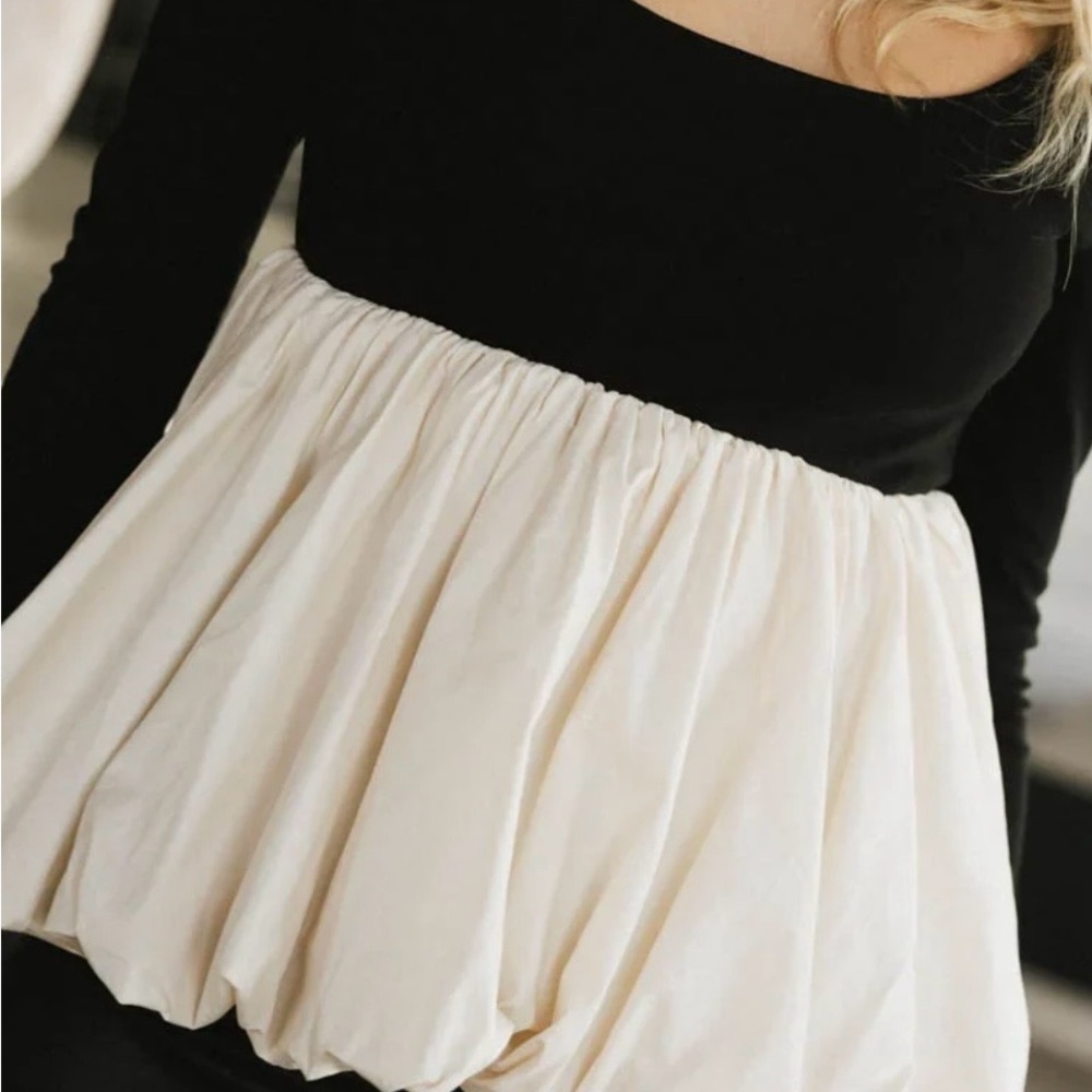 bohme Black and Cream Peplum Long-Sleeve Top